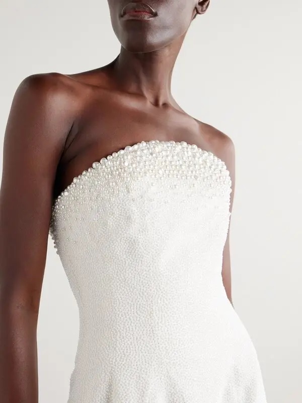Clio Peppiatt Bridal Olympia Strapless Pearl-Embellished Maxi Size Small Nwt — image 4 of 4